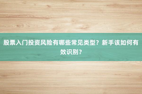 股票入门投资风险有哪些常见类型？新手该如何有效识别？