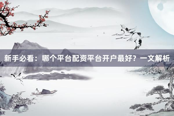 新手必看：哪个平台配资平台开户最好？一文解析