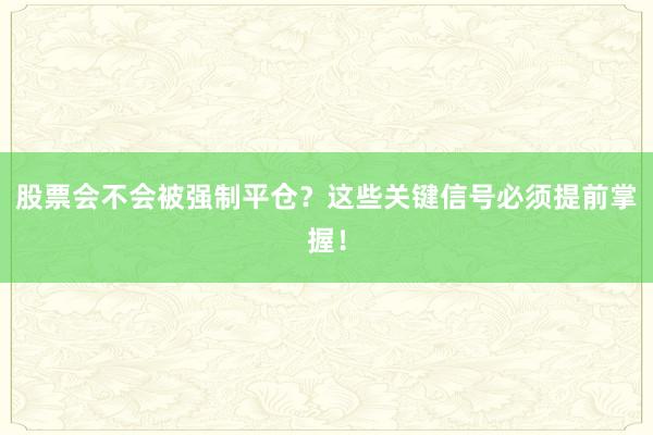 股票会不会被强制平仓？这些关键信号必须提前掌握！