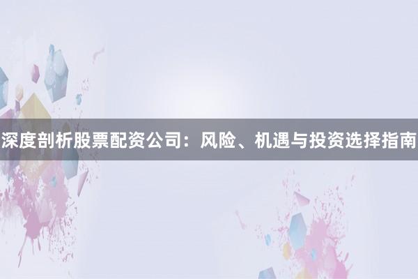 深度剖析股票配资公司：风险、机遇与投资选择指南