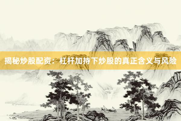 揭秘炒股配资:杠杆加持下炒股的真正含义与风险