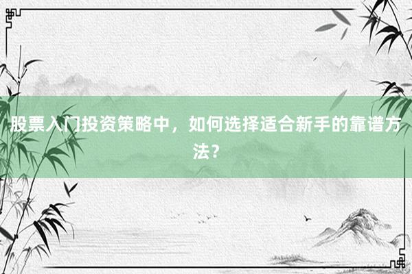 股票入门投资策略中，如何选择适合新手的靠谱方法？