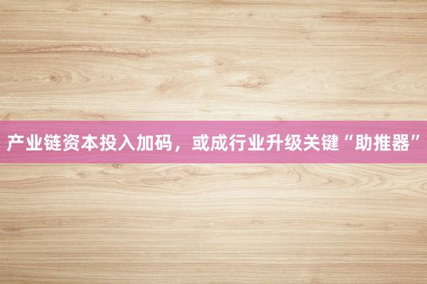 产业链资本投入加码，或成行业升级关键“助推器”